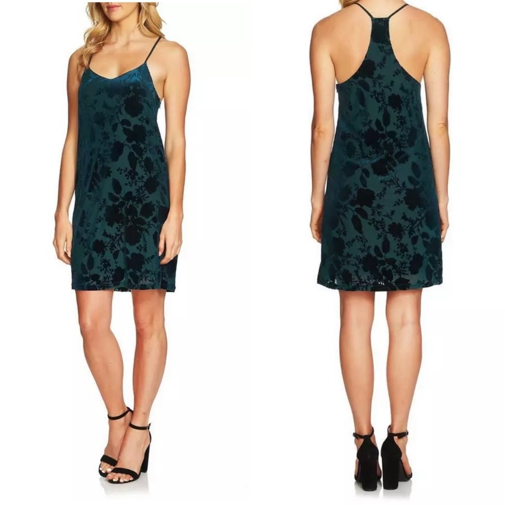 CECE Mia Green Burnout Velvet Slip Dress Racer Back Short Coquette Soft Girl  2